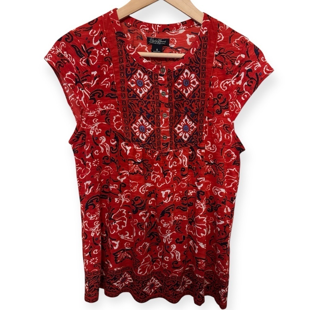 EUC Lucky Brand Red Floral Women's Blouse